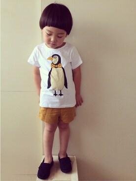 「Mini Rodini（ミニロディーニ）のアイテム（トップス）」を使った、eightmaaanさん（キッズ・100cm）の夏コーディネート