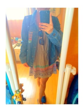 「ROXY（ロキシー）のアイテム（デニムジャケット）」を使った、Yukiさん（レディース・146cm）の秋コーディネート
