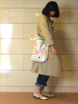 「エコバッグ」｜「アイテム（トレンチコート）」を使った、misenodeさん（レディース・165cm）の春コーディネート