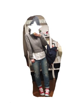 「E hyphen world gallery（イーハイフンワールドギャラリー）の・シャツ裾ドッキングタートルネックプルオーバー（トップス、グレー系）」を使った、な。さん（レディース・154cm）の冬コーディネート