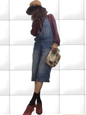 「赤い靴」｜「アイテム（オールインワン・サロペット）」を使った、cheryさん（レディース・156cm）の冬コーディネート
