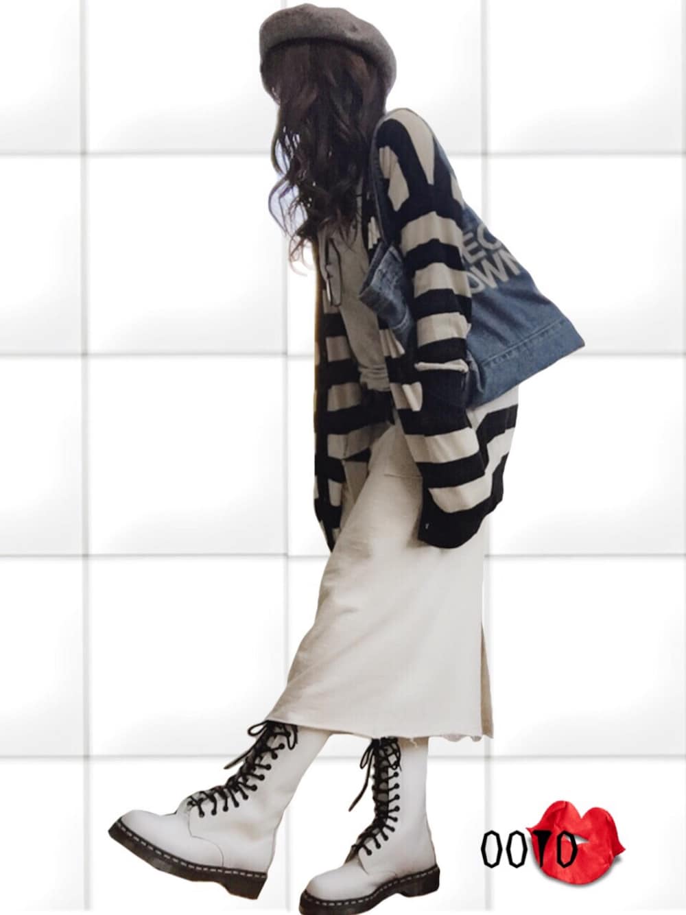 「レースアップシューズ、Ungrid、la belle etude、rodeo crowns、Dr.Martens、ベレー帽、トートバッグ」｜「LA BELLE ETUDEのアイテム（カーディガン/ボレロ、その他）」を使った、cheryさん（レディース・156cm）の冬コーディネートの1枚目の写真