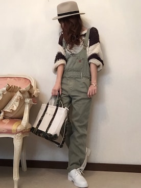 「hat」｜「アイテム（サロペット/オーバーオール）」を使った、cheryさん（レディース・156cm）の冬コーディネート