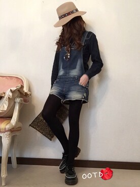 「hat」｜「アイテム（サロペット/オーバーオール）」を使った、cheryさん（レディース・156cm）の春コーディネート