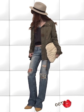 「handmade」｜「アイテム（ミリタリージャケット）」を使った、cheryさん（レディース・156cm）の春コーディネート