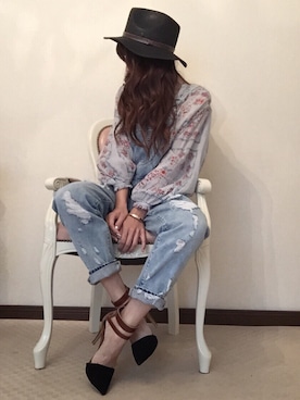 「花柄シャツ」｜「アイテム（オールインワン・サロペット）」を使った、cheryさん（レディース・156cm）の夏コーディネート