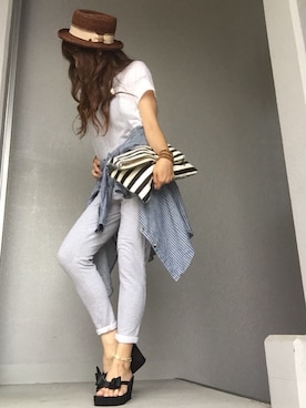 「腰巻きスタイル」｜「アイテム（サロペット/オーバーオール）」を使った、cheryさん（レディース・156cm）の夏コーディネート
