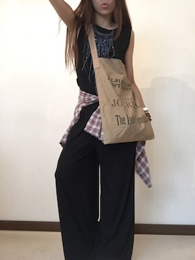 「腰巻きスタイル」｜「アイテム（つなぎ/オールインワン）」を使った、cheryさん（レディース・156cm）の夏コーディネート