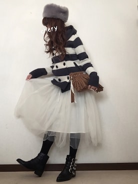 「フリンジバッグ」｜「アイテム（ピーコート）」を使った、cheryさん（レディース・156cm）の冬コーディネート