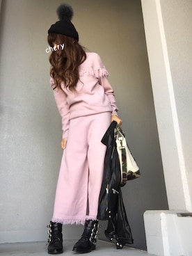 「DHOLIC（ディーホリック）のアイテム（ニットキャップ/ビーニー）」を使った、cheryさん（レディース・156cm）の冬コーディネート