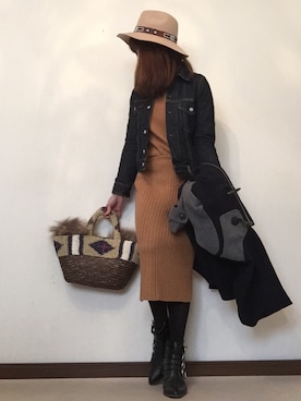 「ニットアップ」｜「アイテム（デニムジャケット）」を使った、cheryさん（レディース・156cm）の冬コーディネート