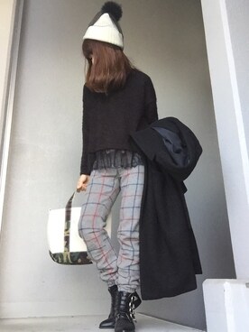 「チュールニット帽」｜cheryさん（レディース・156cm）の冬コーディネート