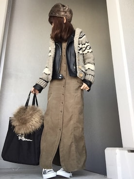 「PLST（プラステ）のアイテム（シャツワンピース）」を使った、cheryさん（レディース・156cm）の冬コーディネート