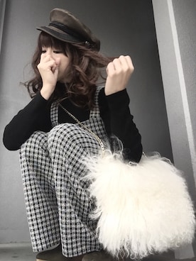 「マリンキャップ」｜「アイテム（つなぎ/オールインワン）」を使った、cheryさん（レディース・156cm）の冬コーディネート