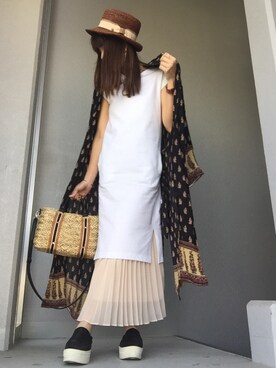 「niko and...（ニコアンド）のオリジナル ミニラインテープカゴバッグ【niko and...】（かごバッグ）」を使った、cheryさん（レディース・156cm）の春コーディネート