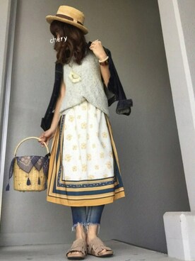 「Ungrid（アングリッド）のフレイドヘムストスリ（デニムパンツ）」を使った、cheryさん（レディース・156cm）の春コーディネート