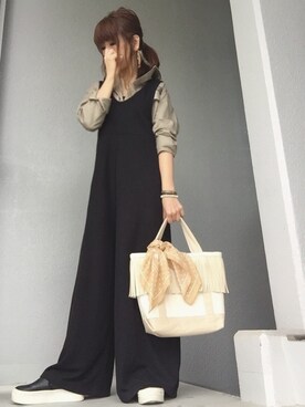 「バンダナ」｜「アイテム（つなぎ/オールインワン）」を使った、cheryさん（レディース・156cm）の春コーディネート