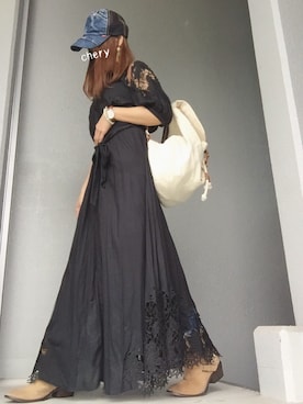 「Ungrid（アングリッド）のフレイドヘムストスリ（デニムパンツ）」を使った、cheryさん（レディース・156cm）の春コーディネート