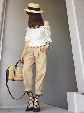 「niko and...（ニコアンド）のオリジナル ミニラインテープカゴバッグ【niko and...】（かごバッグ）」を使った、cheryさん（レディース・156cm）の春コーディネート