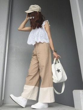 「IENA（イエナ）のCONVERSE ALLSTAR WHITE PLUS HI（スニーカー）」を使った、cheryさん（レディース・156cm）の夏コーディネート
