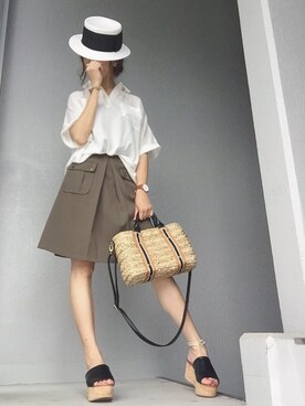 「niko and...（ニコアンド）のオリジナル ミニラインテープカゴバッグ【niko and...】（かごバッグ）」を使った、cheryさん（レディース・156cm）の夏コーディネート