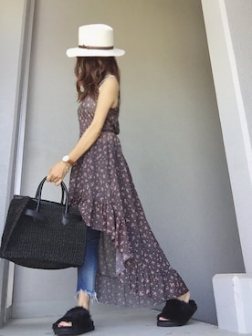 「Ungrid（アングリッド）のフレイドヘムストスリ（デニムパンツ）」を使った、cheryさん（レディース・156cm）の夏コーディネート