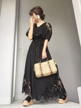 「niko and...（ニコアンド）のオリジナル ミニラインテープカゴバッグ【niko and...】（かごバッグ）」を使った、cheryさん（レディース・156cm）の夏コーディネート