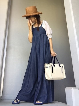 「キャンプ」｜「アイテム（つなぎ/オールインワン）」を使った、cheryさん（レディース・156cm）の夏コーディネート