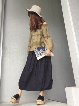 「Honeys（ハニーズ）のアイテム（クラッチバッグ）」を使った、cheryさん（レディース・156cm）の夏コーディネート