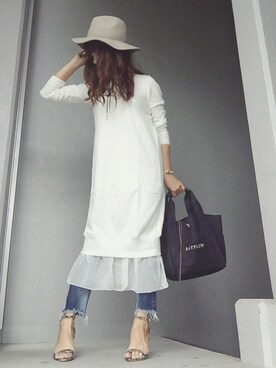 「Ungrid（アングリッド）のフレイドヘムストスリ（デニムパンツ）」を使った、cheryさん（レディース・156cm）の秋コーディネート