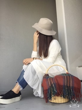 「Ungrid（アングリッド）のフレイドヘムストスリ（デニムパンツ）」を使った、cheryさん（レディース・156cm）の秋コーディネート