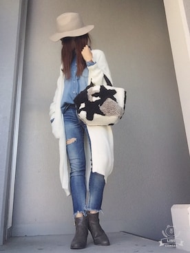 「Ungrid（アングリッド）のフレイドヘムストスリ（デニムパンツ）」を使った、cheryさん（レディース・156cm）の秋コーディネート