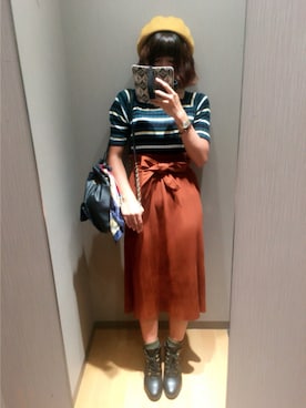 「Heather（ヘザー）のアイテム（ブーツ）」を使った、うにょぴさん（レディース・157cm）の秋コーディネート