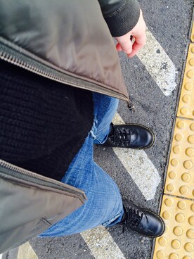 「アイテム（ナイロンジャケット、グリーン系）」を使った、malvaさん（レディース・154cm）の冬コーディネート