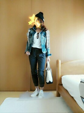 「ZARA（ザラ）のアイテム（ジャケット/アウター、ブルー系）」を使った、くりぃむさん（レディース・162cm）の秋コーディネート
