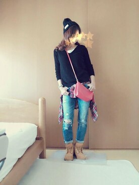 「ZARA（ザラ）のアイテム（パンツ、ブルー系）」を使った、くりぃむさん（レディース・162cm）の秋コーディネート