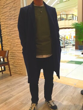 「BACK NUMBER（バックナンバー）のアイテム（チェスターコート）」を使った、みーさん（メンズ・169cm）の冬コーディネート