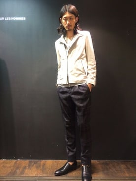 「アイテム（ライダースジャケット）」を使った、MA-NAさん（メンズ・187cm）の秋コーディネート