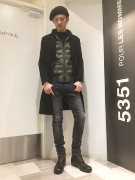 「インナーダウン」｜「アイテム（ブルゾン）」を使った、MA-NAさん（メンズ・187cm）の冬コーディネート