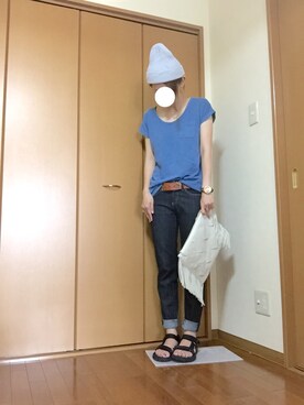 「YEVS（イーブス）のアイテム（帽子）」を使った、犬田さん（レディース・163cm）の夏コーディネート