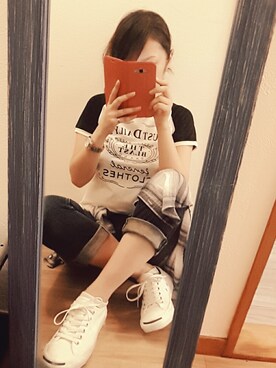 「CONVERSE（コンバース）のCONVERSE コンバース ジャック パーセル / JACK PURCEL（スニーカー）」を使った、ほむきちさん（レディース・164cm）の夏コーディネート