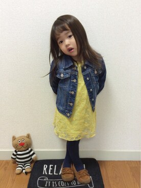 「アイテム（タイツ/ストッキング、ブルー系）」を使った、as-pさん（キッズ・80cm）の冬コーディネート