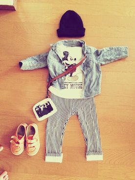 「青シャツ」｜momoさん（キッズ・90cm）の春コーディネート