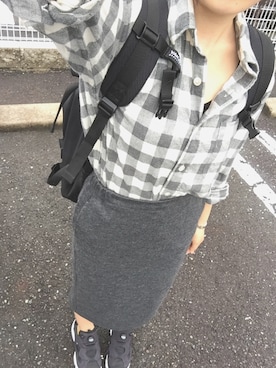 「フランネルシャツ」｜「アイテム（アナログ腕時計）」を使った、P太郎さん（レディース・156cm）の秋コーディネート