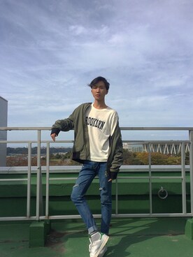 「MUJI」｜「アイテム（その他アウター）」を使った、Ahn Leeさん（メンズ・179cm）の秋コーディネート