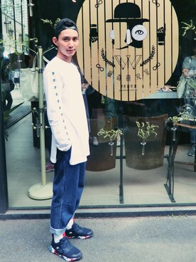 「PULL&BEAR（プルアンドベア）のアイテム（キャップ）」を使った、H.S.U.A.Nさん（メンズ・168cm）の夏コーディネート