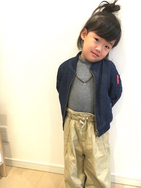 「petit main（プティマイン）のアイテム（チノパンツ）」を使った、miu♡miuさん（キッズ・90cm）の秋コーディネート