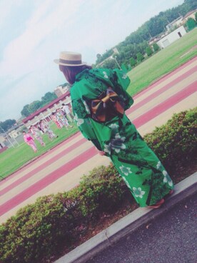 「アイテム（浴衣、グリーン系）」を使った、かなさん（レディース・158cm）の夏コーディネート