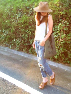 「TODAYFUL（トゥデイフル）のVintageトートバッグ（トートバッグ）」を使った、kk_kkさん（レディース・160cm）の夏コーディネート