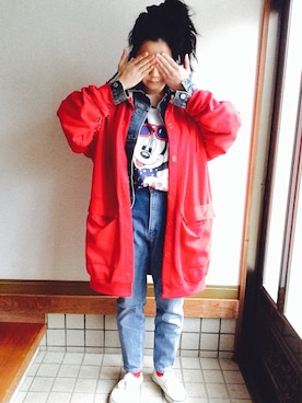 「ハイウエストデニム」｜🐻ぽー🐻さん（レディース・160cm）の冬コーディネート